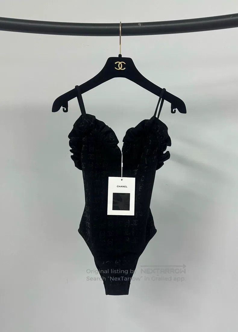 Chanel Chanel Black lace dark pattern full logo swimsuit Size 42" / US 20 - 1 Thumbnail