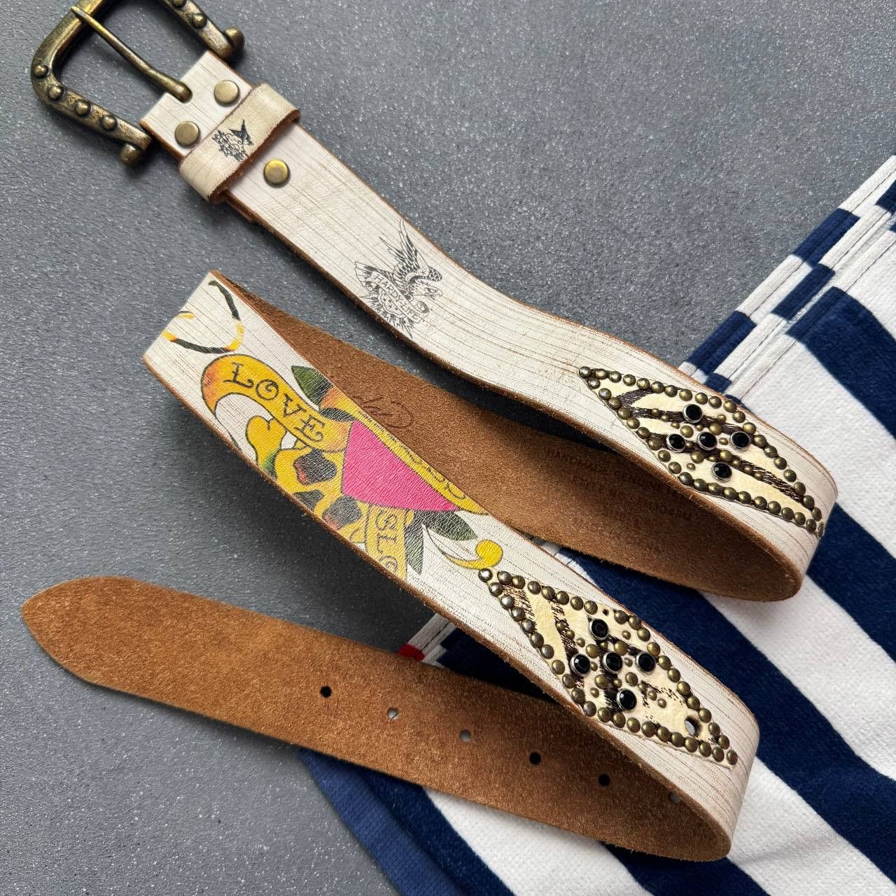 Ed Hardy × Vintage Ed Hardy X Christian Audigier Vintage Unisex Leather Belt Size ONE SIZE - 2 Thumbnail
