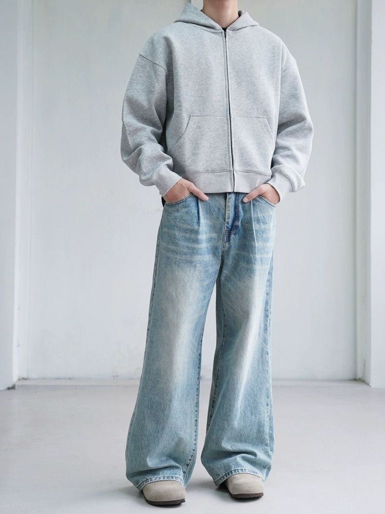 washed faded baggy loose flared jeans