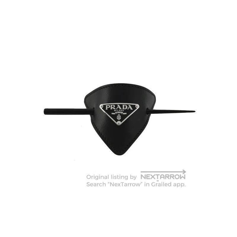 Prada Prada Black Leather Triangle Logo Hairpin. Size ONE SIZE - 1 Thumbnail