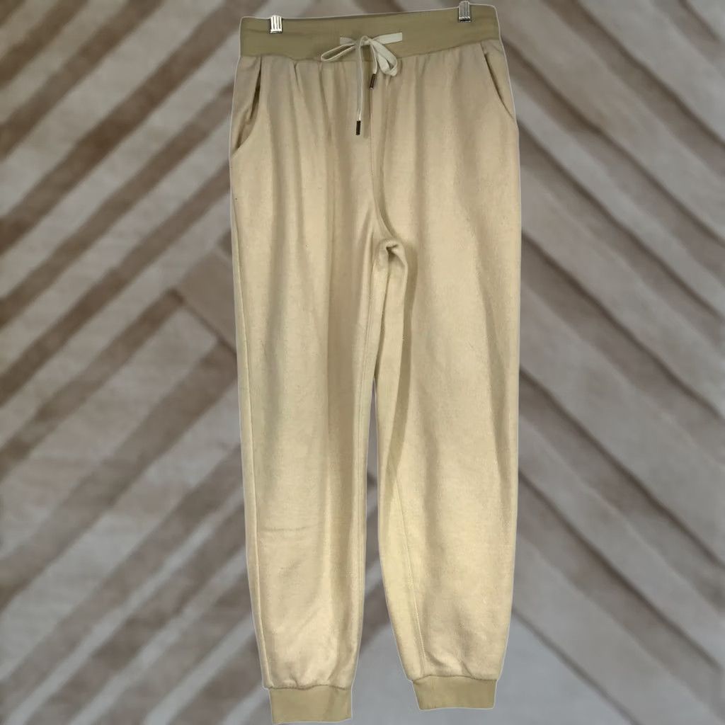 Vintage FEAT WOMEN'S MEDIUM JOGGER PANTS CREAM POLYESTER BLEND DRAWSTRING WAIST Size 32" / US 10 / IT 46 - 1 Thumbnail