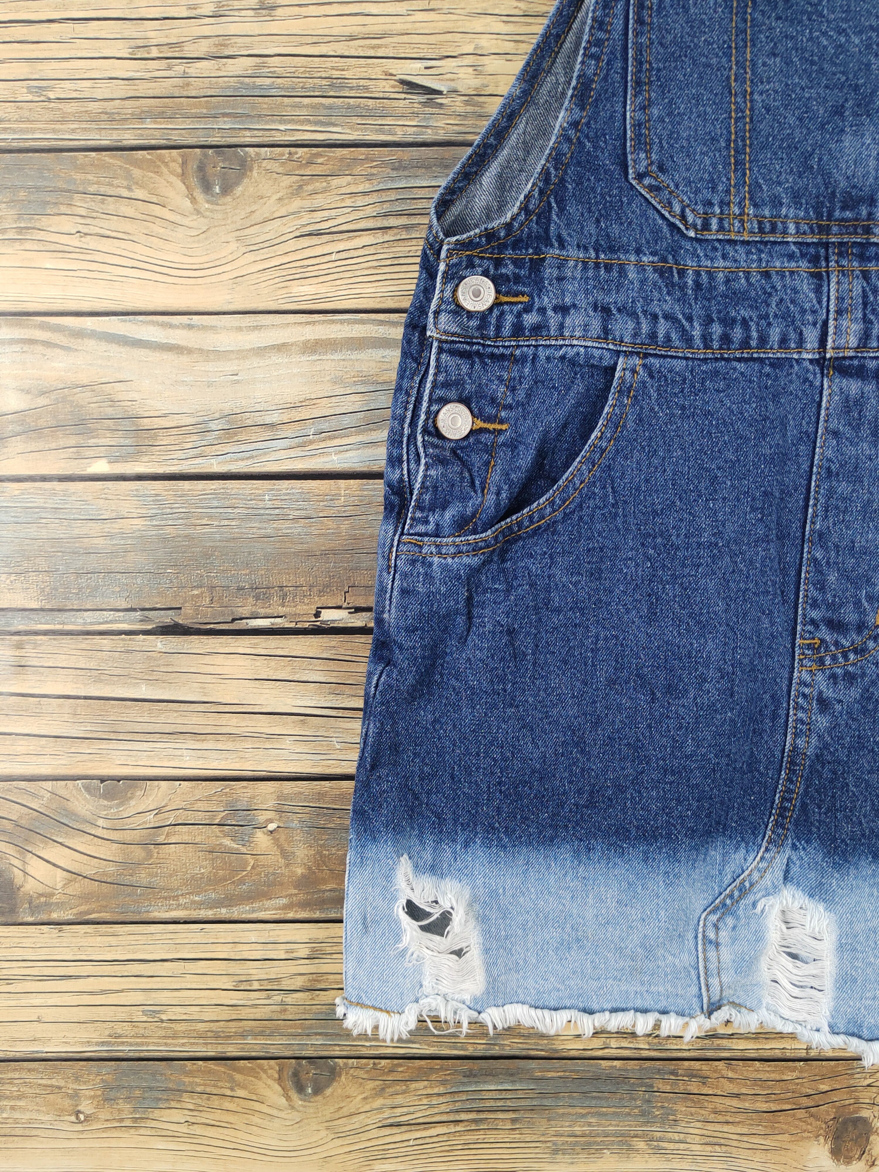 Japanese Brand × Vintage Eptison Dark Blue Distressed Denim Skirt Jumpsuits Size 29" - 6 Thumbnail