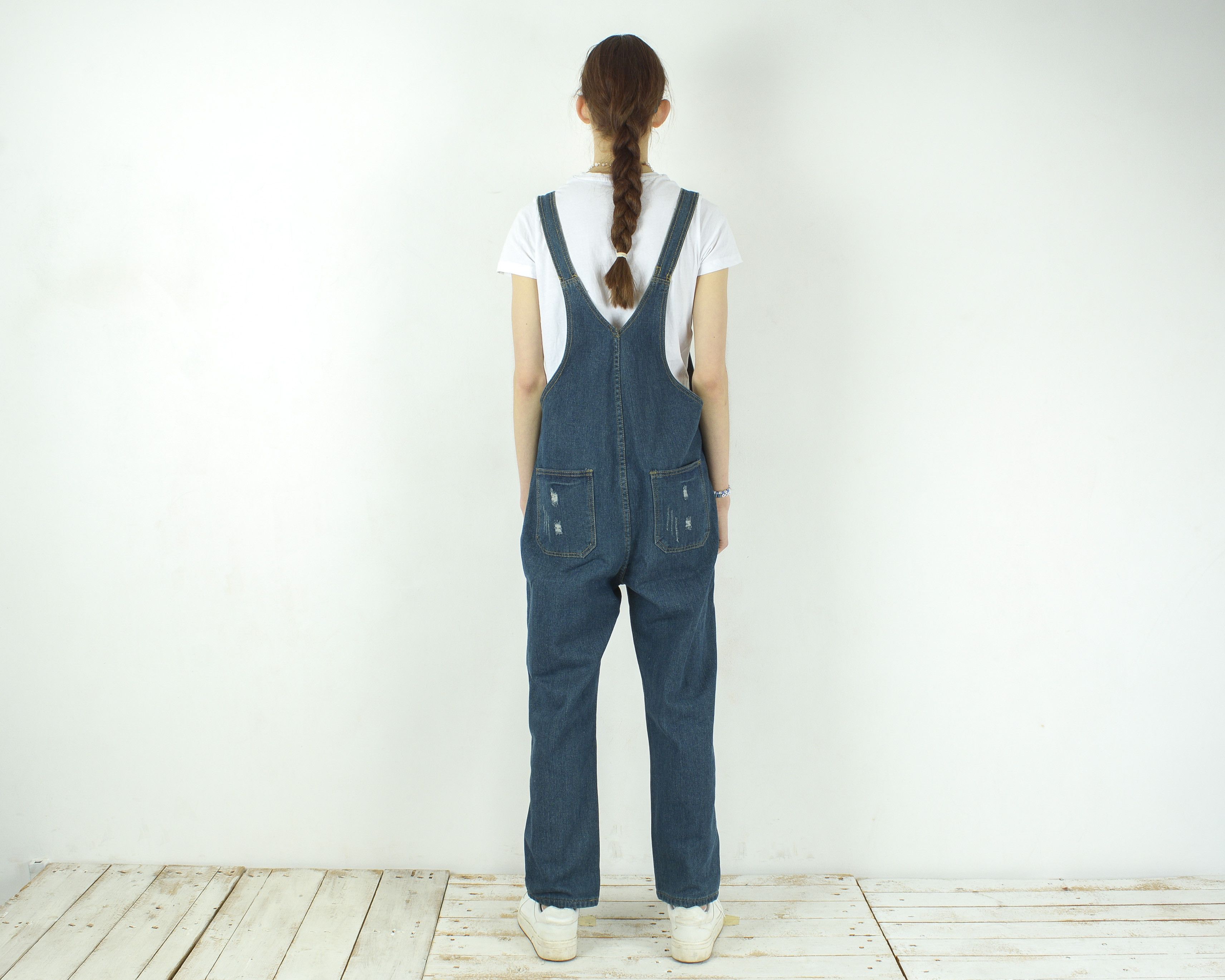 Vintage Denim Romper Jean Dungaree Overalls Bib Jumpsuit Playsuit Size 37" - 3 Thumbnail