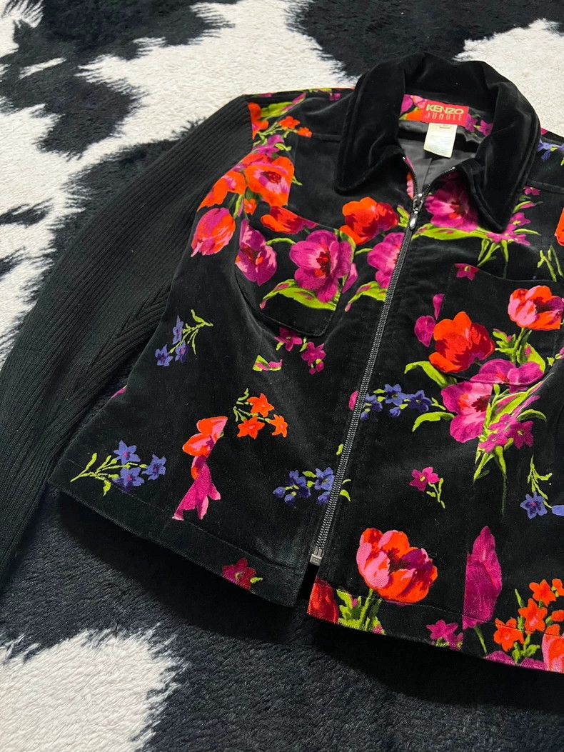 Kenzo KENZO Velvet Flower Patchwork Knit Sleeve Zip-Up Jacket Size XS / US 0-2 / IT 36-38 - 3 Thumbnail