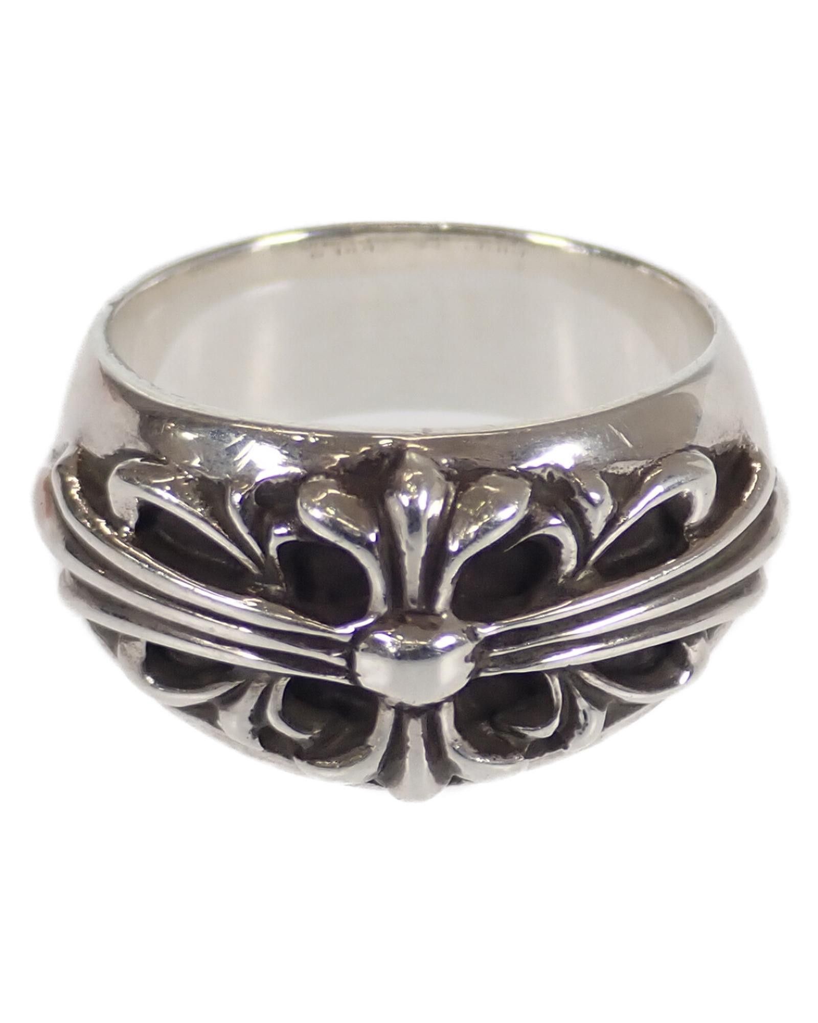 image of Chrome Hearts Silver Floral Cross Ring, Women's