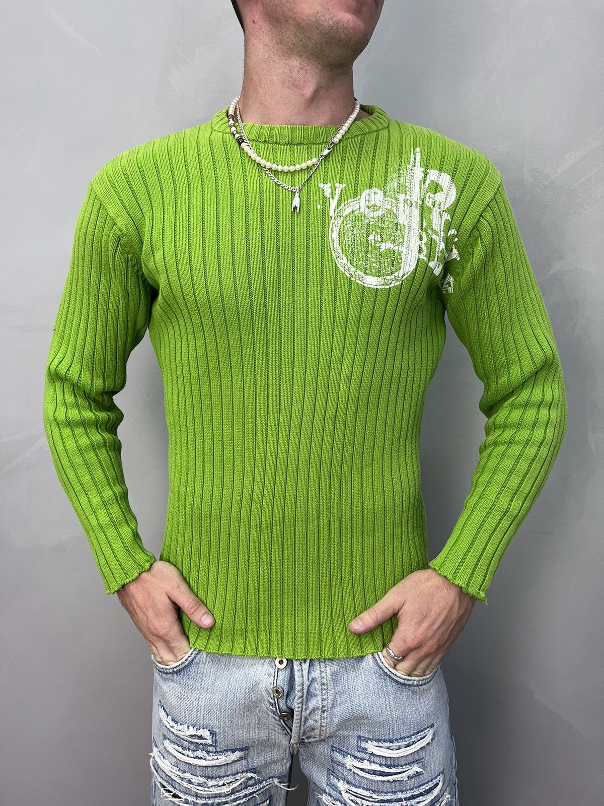 Diesel × Vintage Diesel knit sweater vintage 90s spellout logo washed hype Size US M / EU 48-50 / 2 - 1 Thumbnail