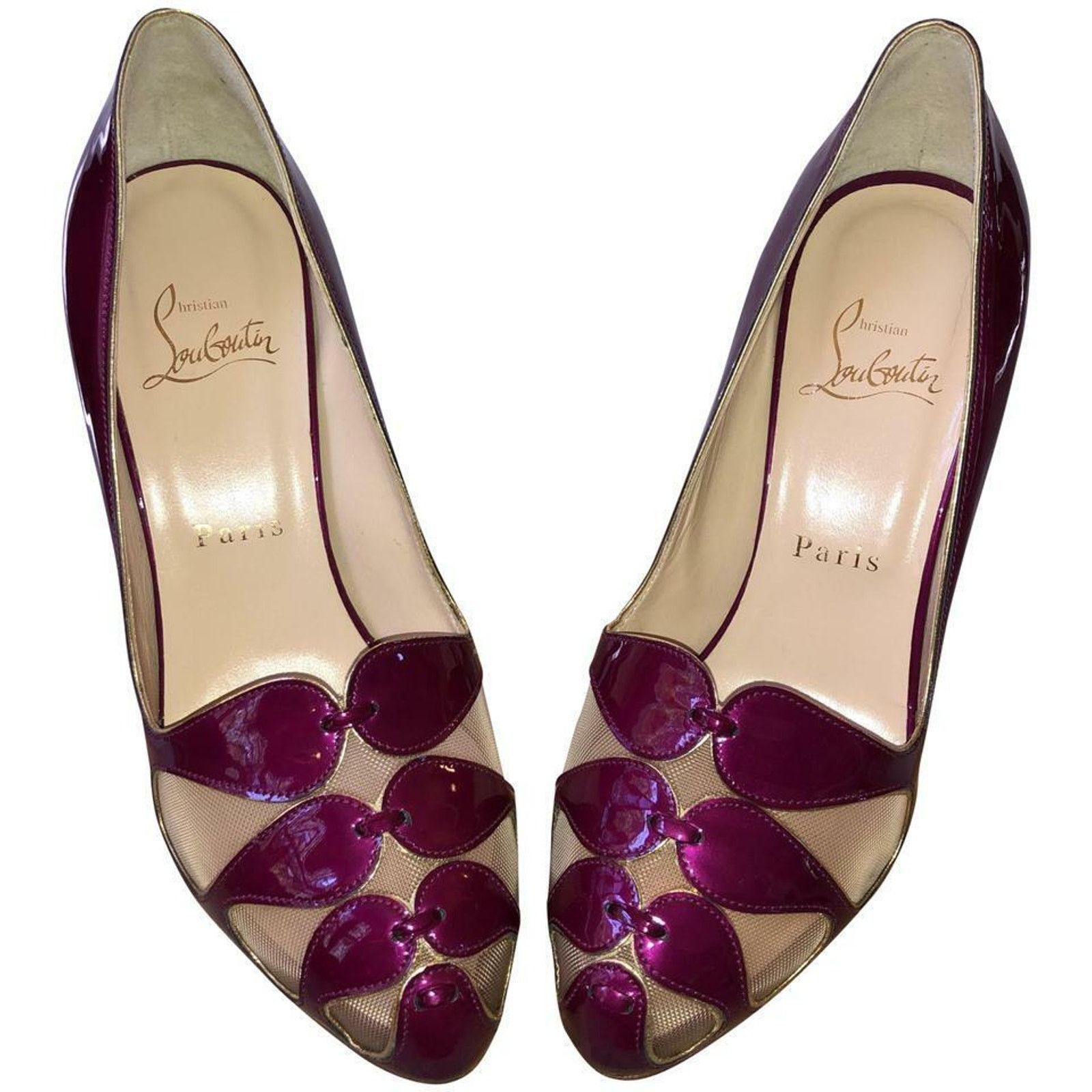 Christian Louboutin MOIRA 120 PURPLE PATENT LEATHER MESH CUTOUT HEEL PUMPS 37 Size US 7 / IT 37 - 10 Thumbnail