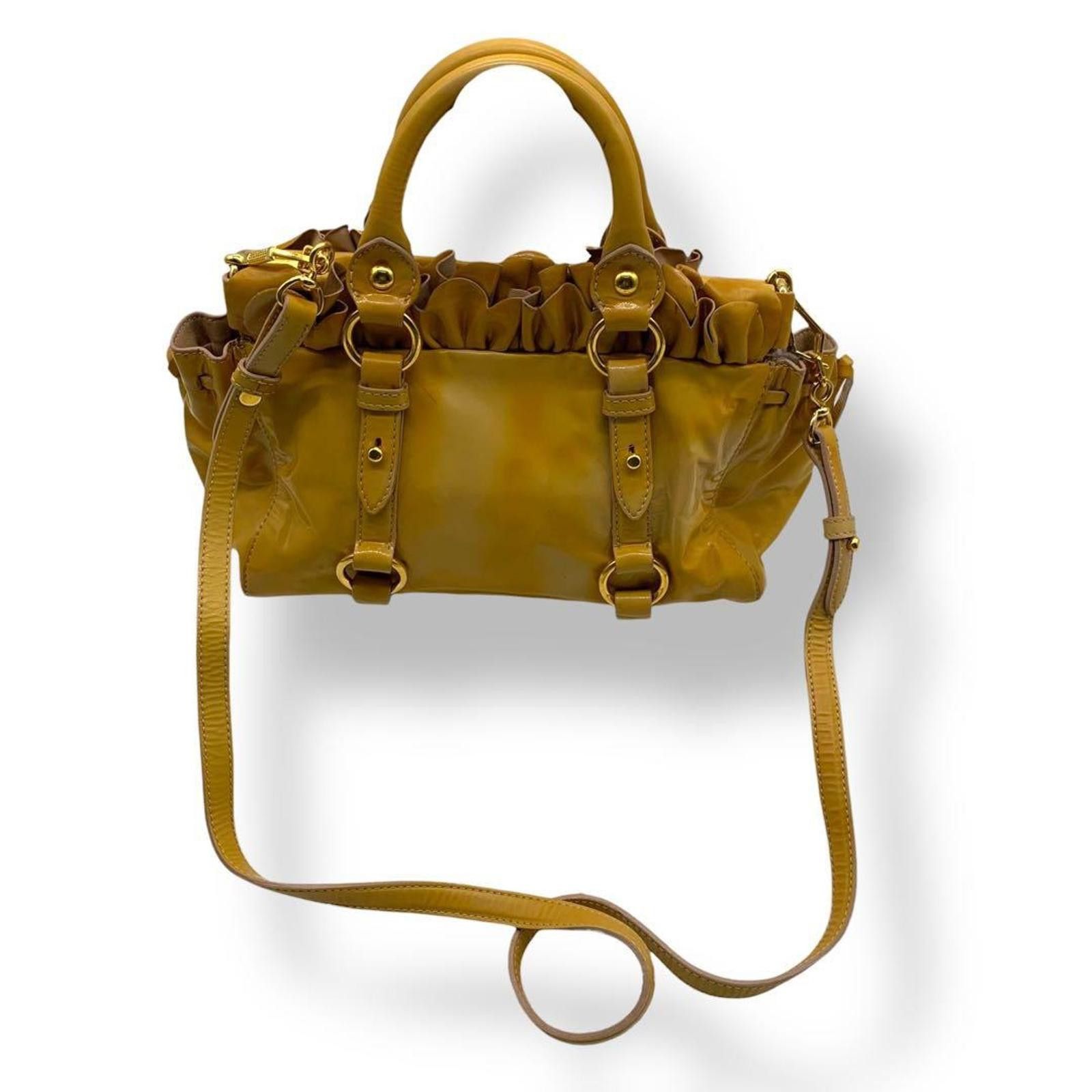 Miu Miu Miu Miu - Yellow Leather Ruffled Satchel Bag Size ONE SIZE - 4 Thumbnail