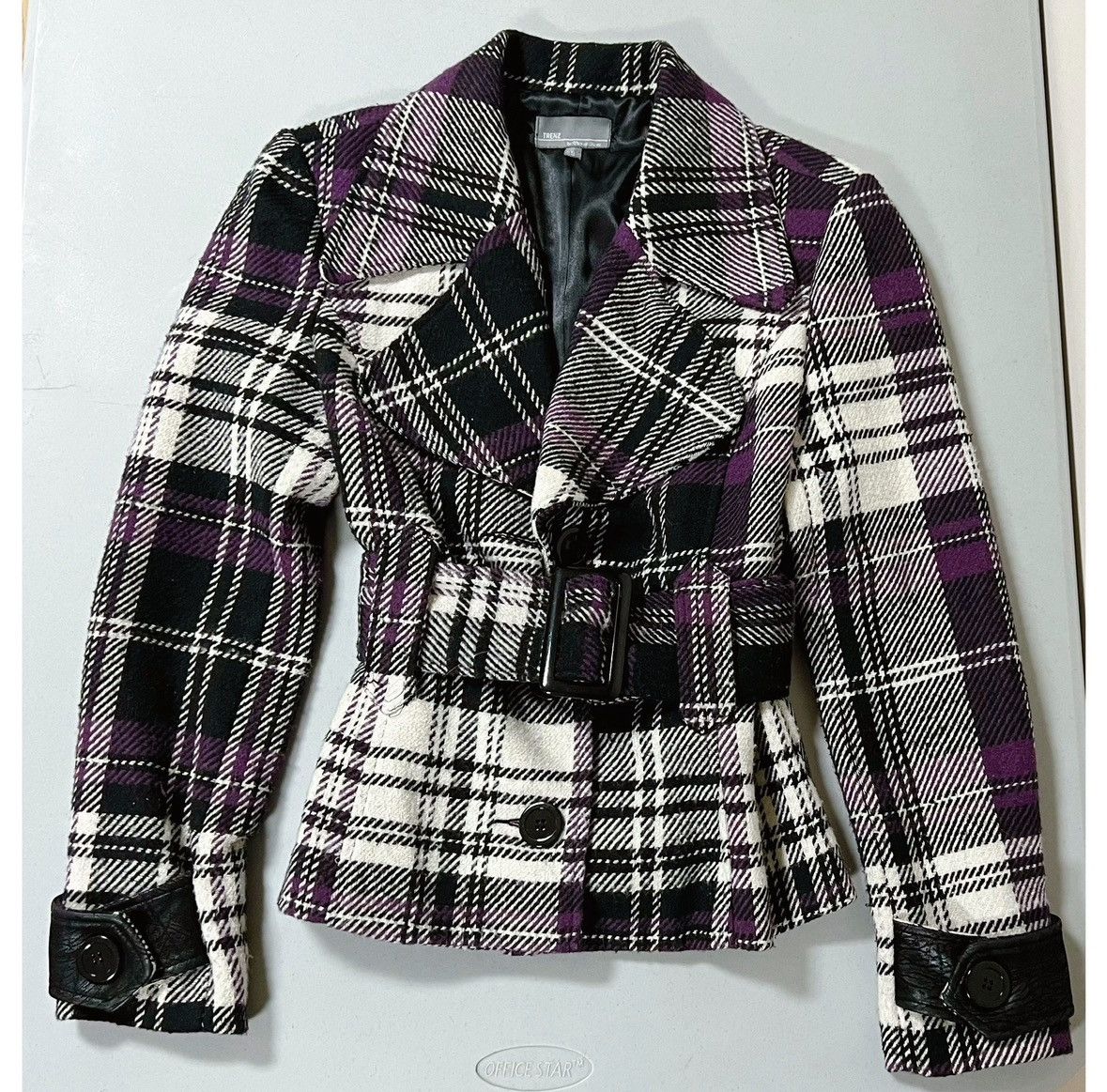 Trendt Vision Purple Plaid Belted Collared Winter Jacket Coat Size S 💜🖤 Size S / US 4 / IT 40 - 3 Thumbnail