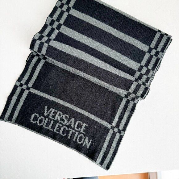 Versace Versace Collection Reversible Wool Blend Grey Scarf Size ONE SIZE - 7 Thumbnail
