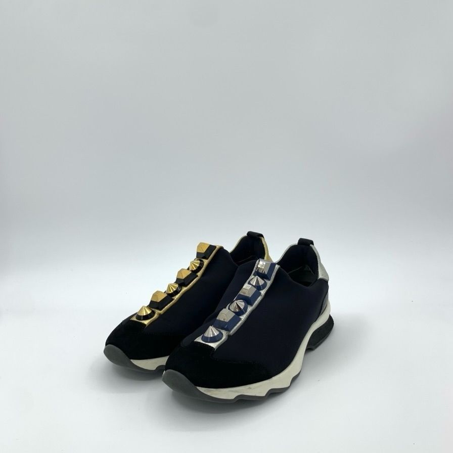 Fendi Fendi Canvas and Leather Contrast Rivet Black Sneakers, Size Size US 5 / EU 37 - 1 Thumbnail