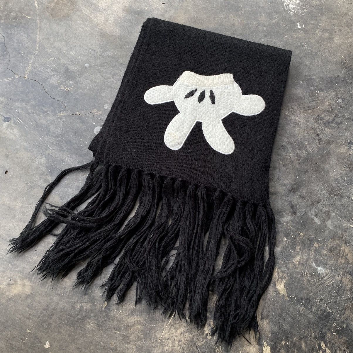 Disney Disney Black Scarf with White Glove Motif and Fringe Size ONE SIZE - 9 Thumbnail