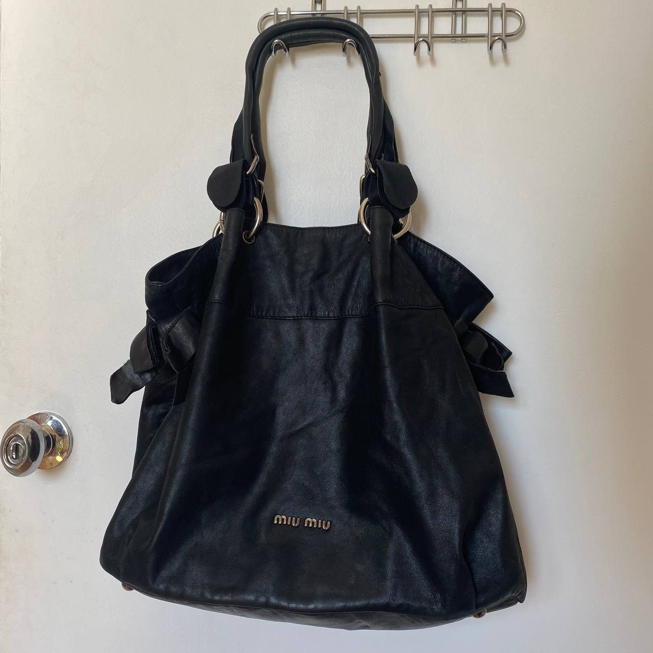 Vintage Miu Miu Black Leather Tote Shoulder Bag, Women's