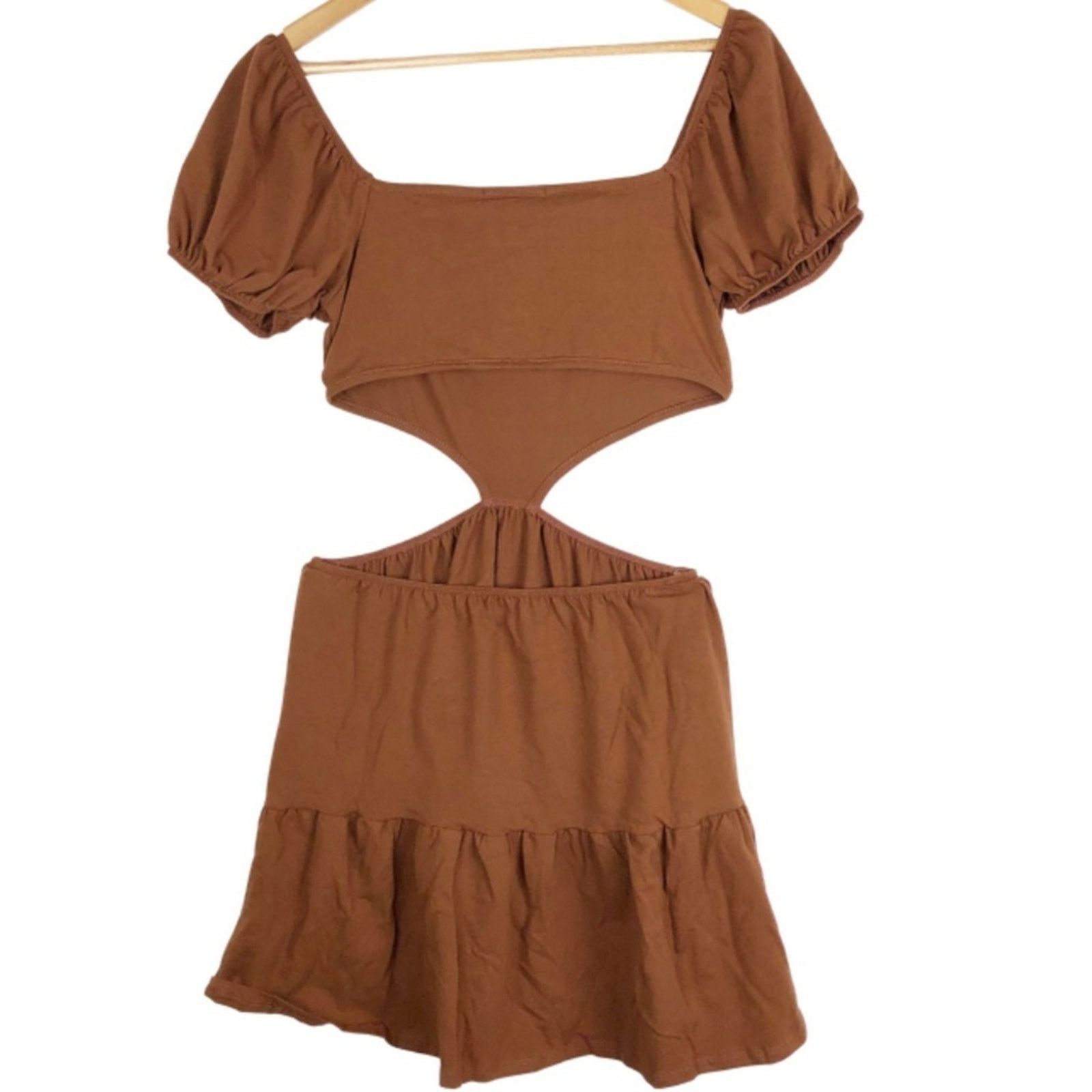 Forever 21 New Forever 21 Women’s Cutout Flounce-Hem Mini Dress Brown Size L / US 10 / IT 46 - 10 Thumbnail