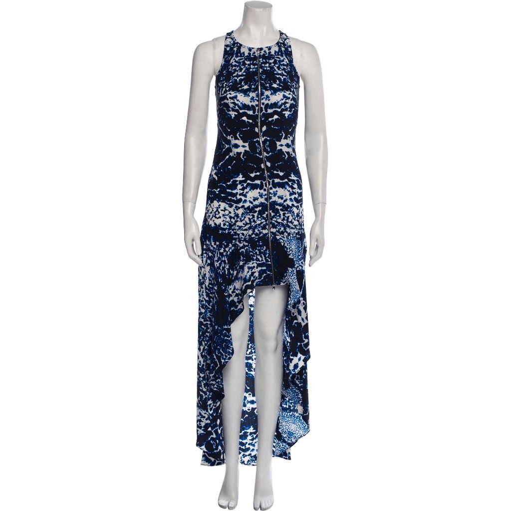 Intermix Blue Silk Printed High-Low Maxi Dress