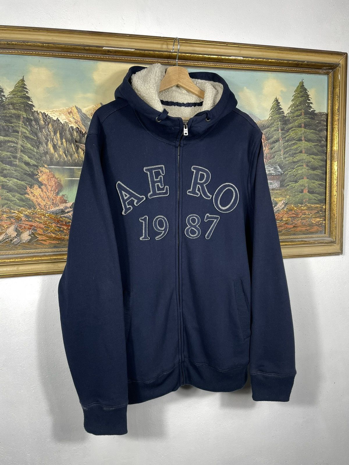 Aeropostale Grunge Cyber Goth Sherpa Lined Skater Zip Up Hoodie! Size US XL / EU 56 / 4 - 4 Thumbnail