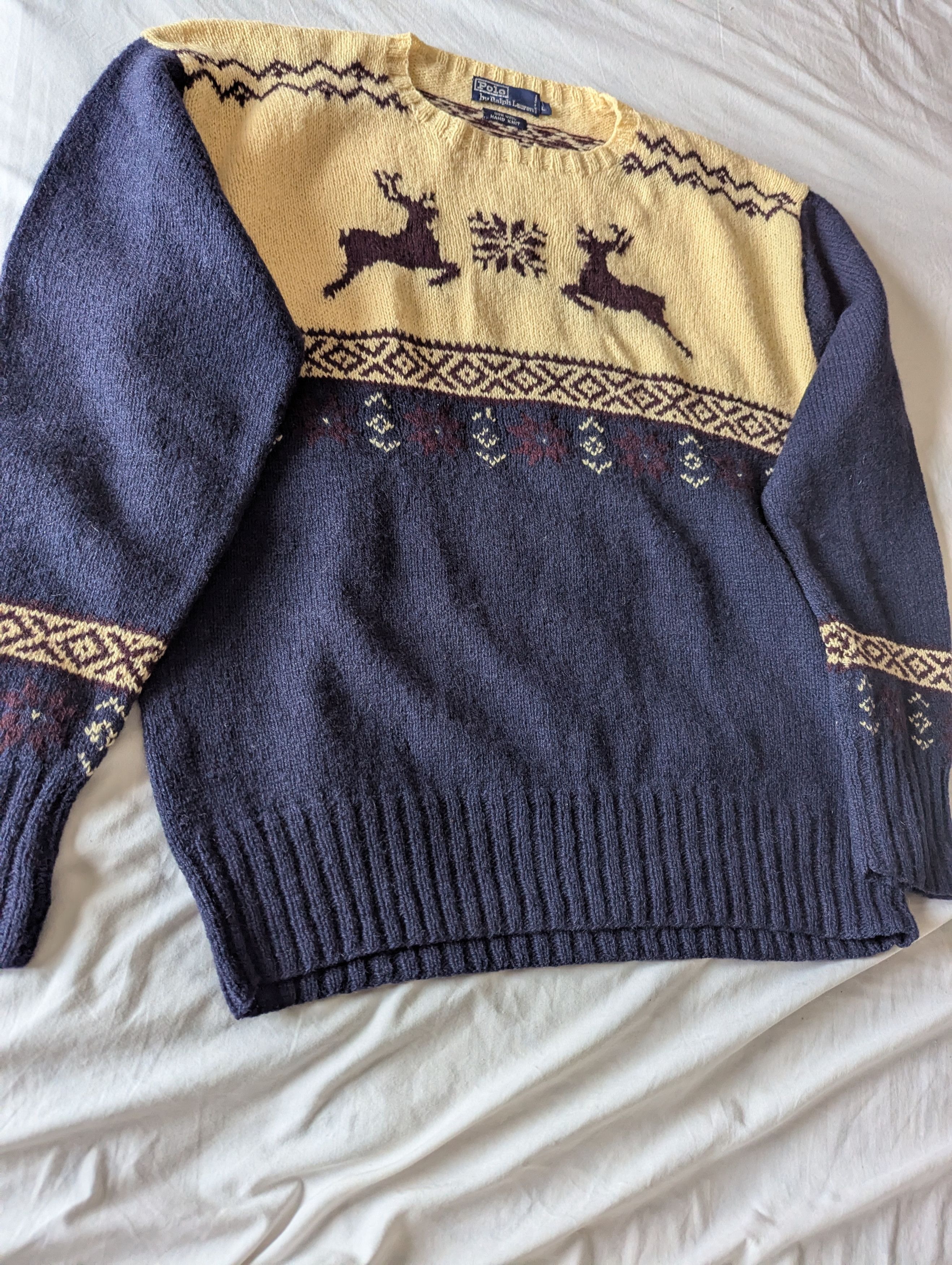 Polo Ralph Lauren 100% Wool,Hand Knit Size US L / EU 52-54 / 3 - 1 Thumbnail