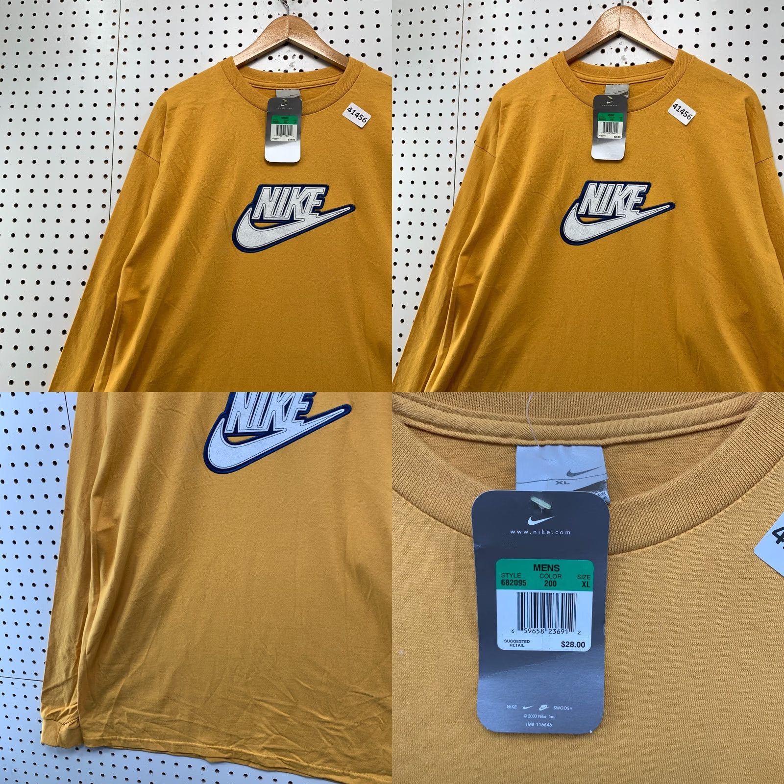 Nike VINTAGE Nike Shirt Mens XL Yellow Long Sleeve Embroidered SpellOut NEW Size US XL / EU 56 / 4 - 8 Thumbnail