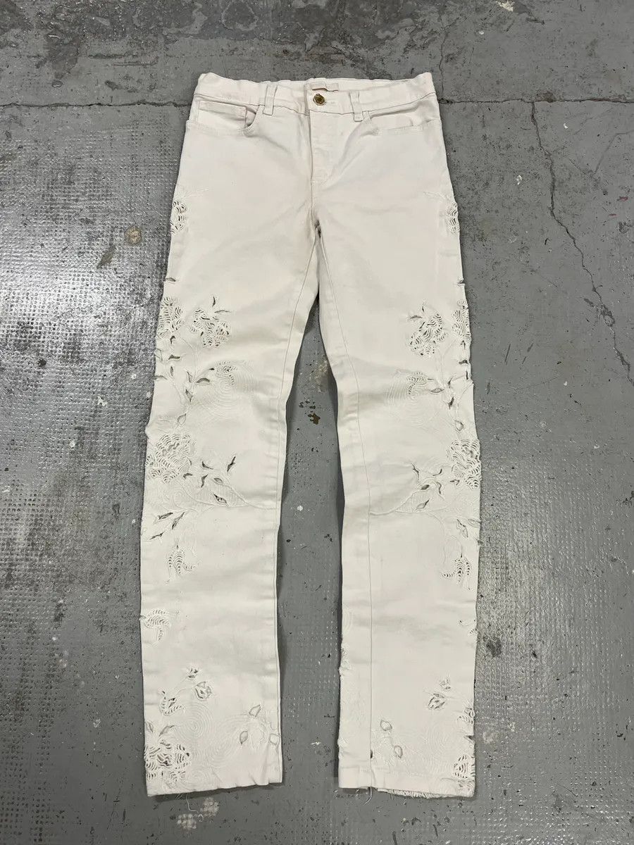 2000s Roberto Cavalli Cowboy Embellished White Pants
