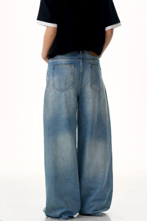 Vintage Washed men's retro cleanfit distressed casual blue jeans Size US 32 / EU 48 - 4 Thumbnail