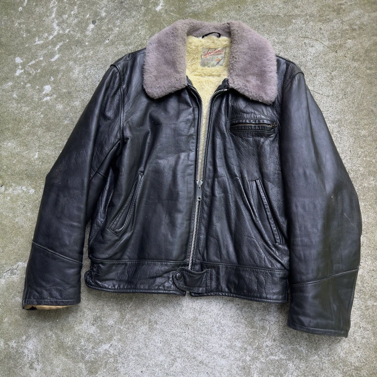 Vintage 40s 50s Leather Horsehide Shearling Jacket ERD Grunge Size US L / EU 52-54 / 3 - 25 Thumbnail