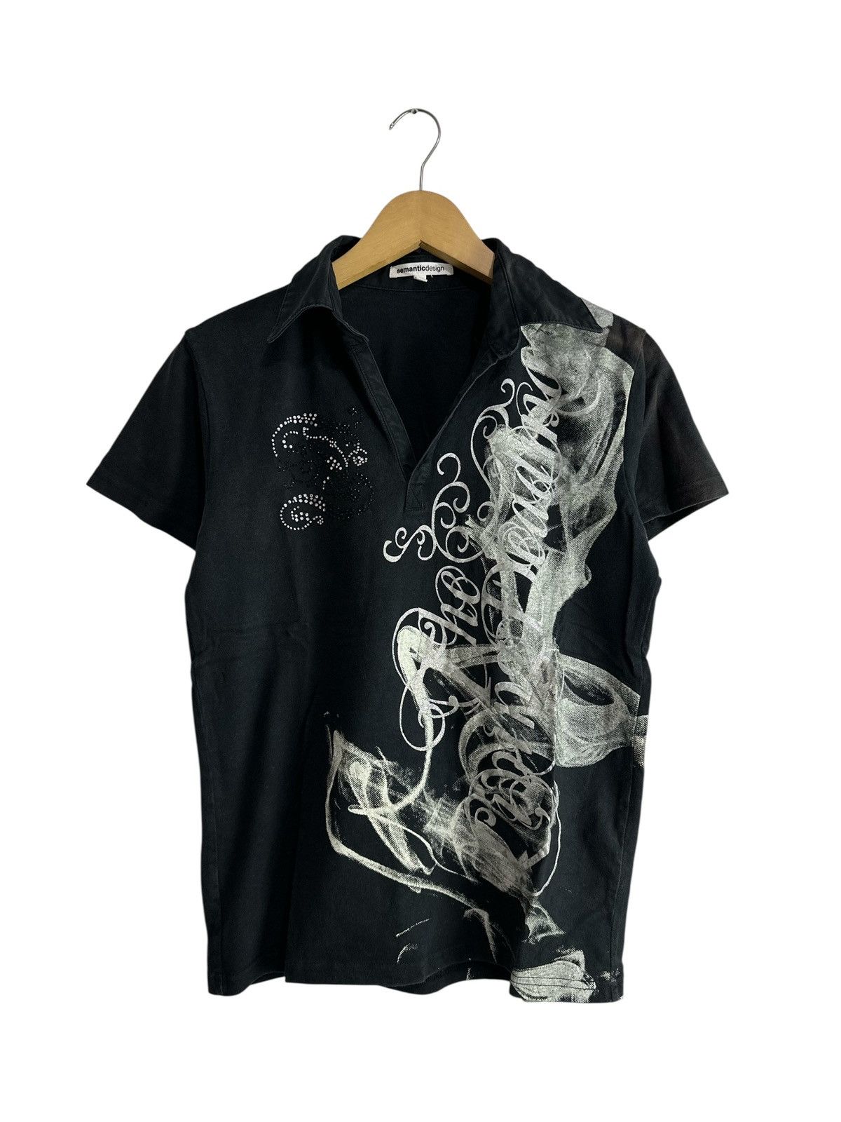 semanticdesign 2000s Y2K Semantic Design Shirt Rivet Collar POEM BLACK Size US S / EU 44-46 / 1 - 1 Thumbnail
