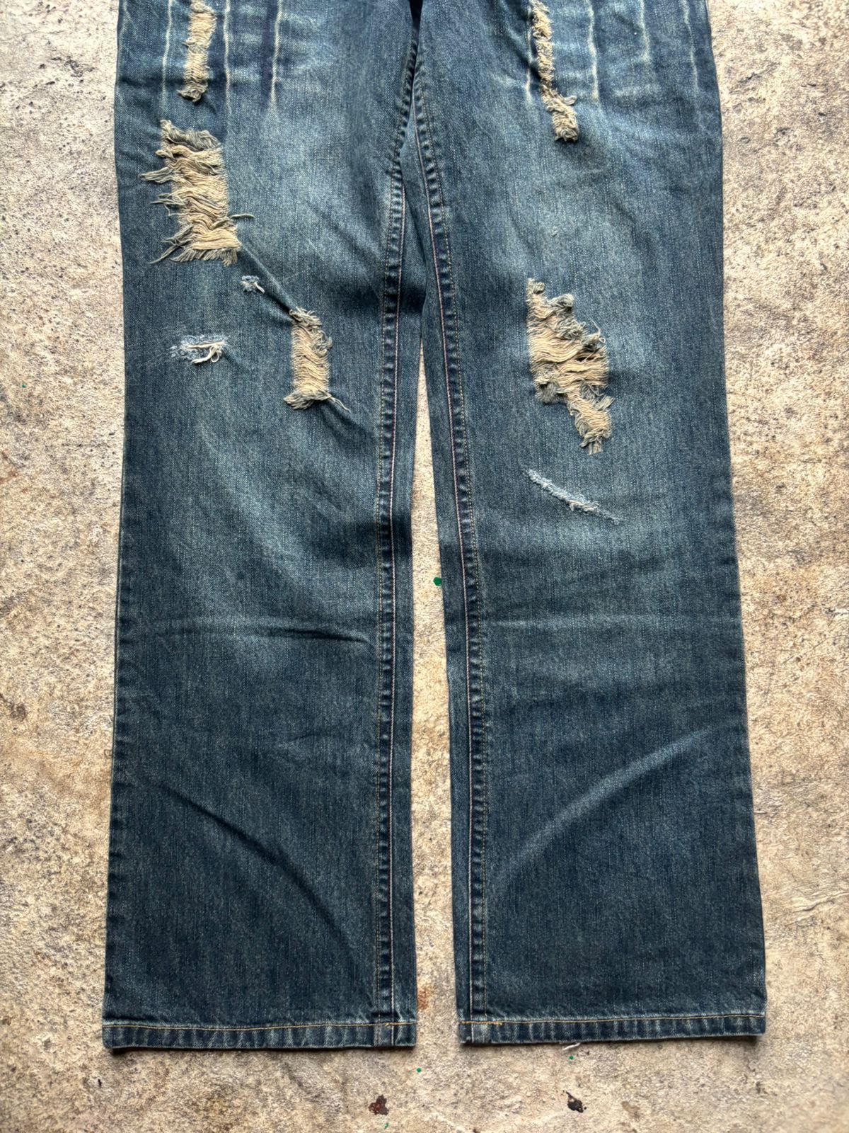 Japanese Brand 2000s Alphalee Japan Hybrid Distressed Double Waist Jeans Size US 31 - 7 Thumbnail
