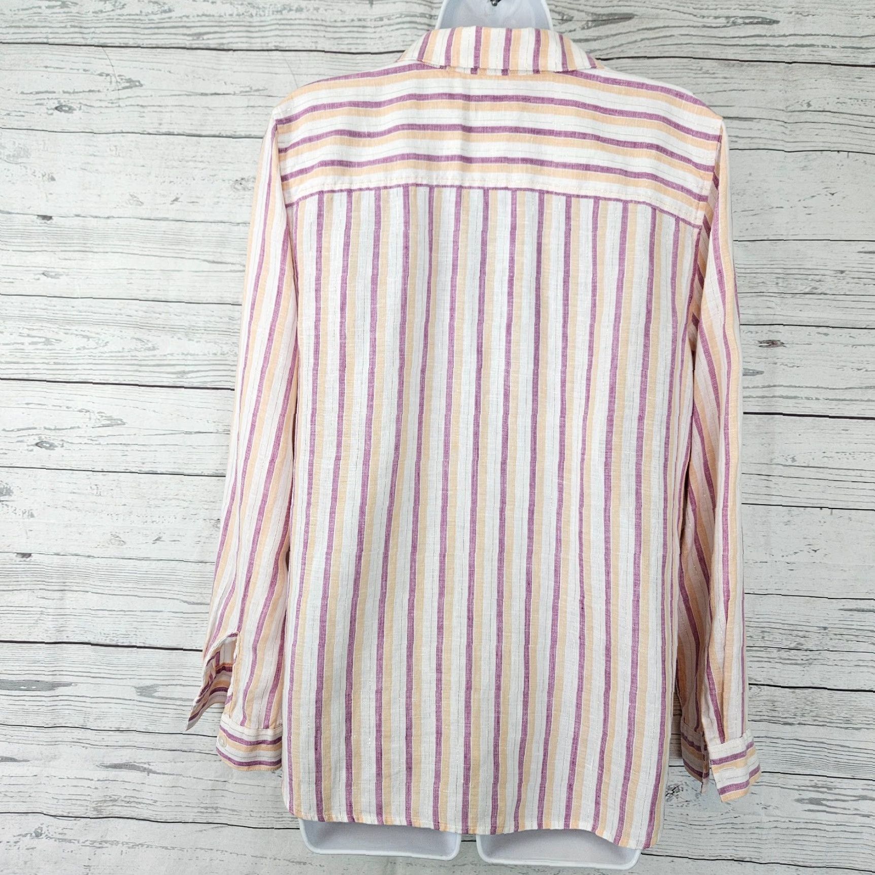 Vintage Chico's Womens No Iron Linen Button Front Shirt Sz 10 Purple Stripe Shirt Womens 10 Long Sleeve Collared Linen Button-Up Boys? Size L / US 10 / IT 46 - 3 Thumbnail