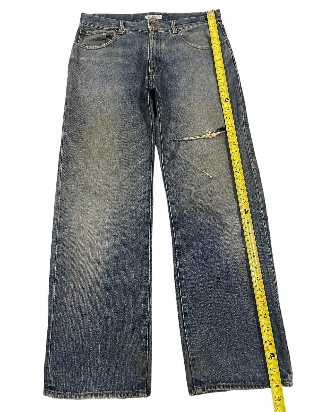 Hanes Vintage 90s Hanes Blue Wash Distress Baggy Jeans Size US 31 - 11 Thumbnail