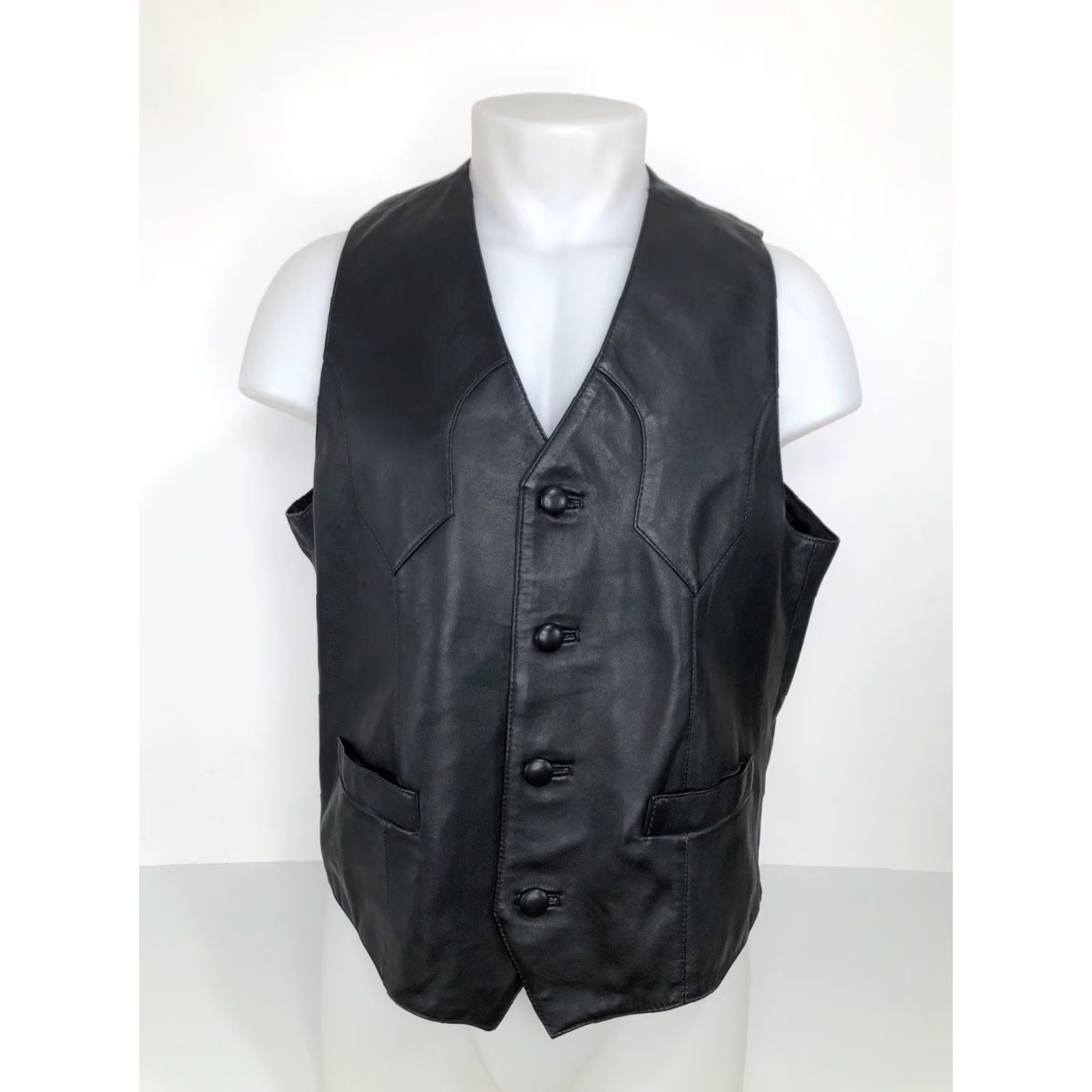 Vintage CAVENDER'S Leather Western Vest - M/L Black, Cowboy, Men, Vest, Cavender's, Leather, Western, 28 Pit to Pit, Excellent Size US L / EU 52-54 / 3 - 2 Thumbnail
