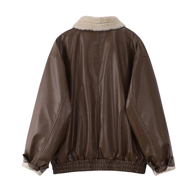 Other Winter Fur PU Leather Vintage Motorcycle Jacket Coat Unisex Size ONE SIZE - 2 Thumbnail