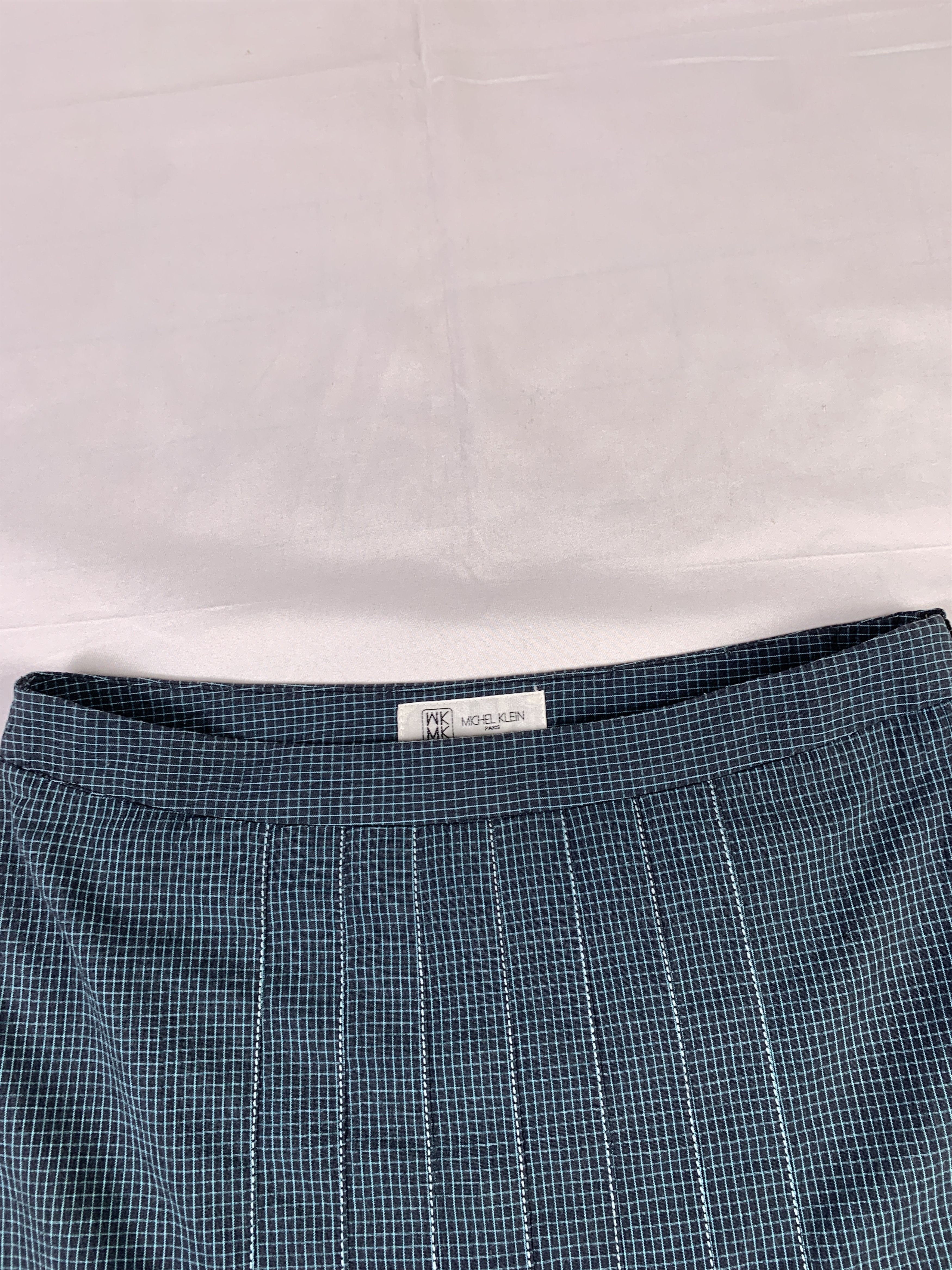 Michel Klein 2000s Michel Klein Navy Grid Pleated Skirt (29) Size 29" - 6 Thumbnail