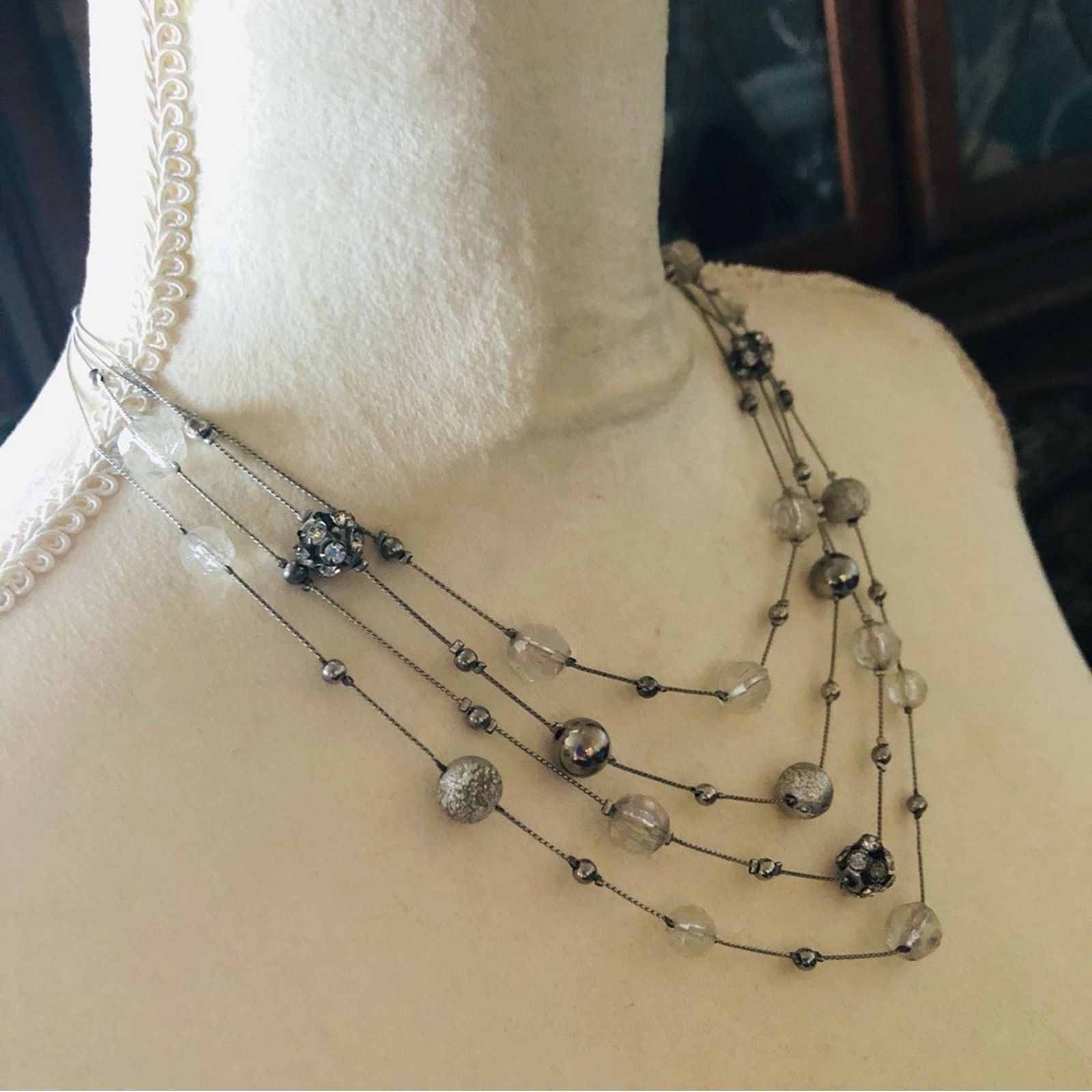 Jewelry NY&Co quad strand silver beaded chain necklace Size ONE SIZE - 3 Thumbnail