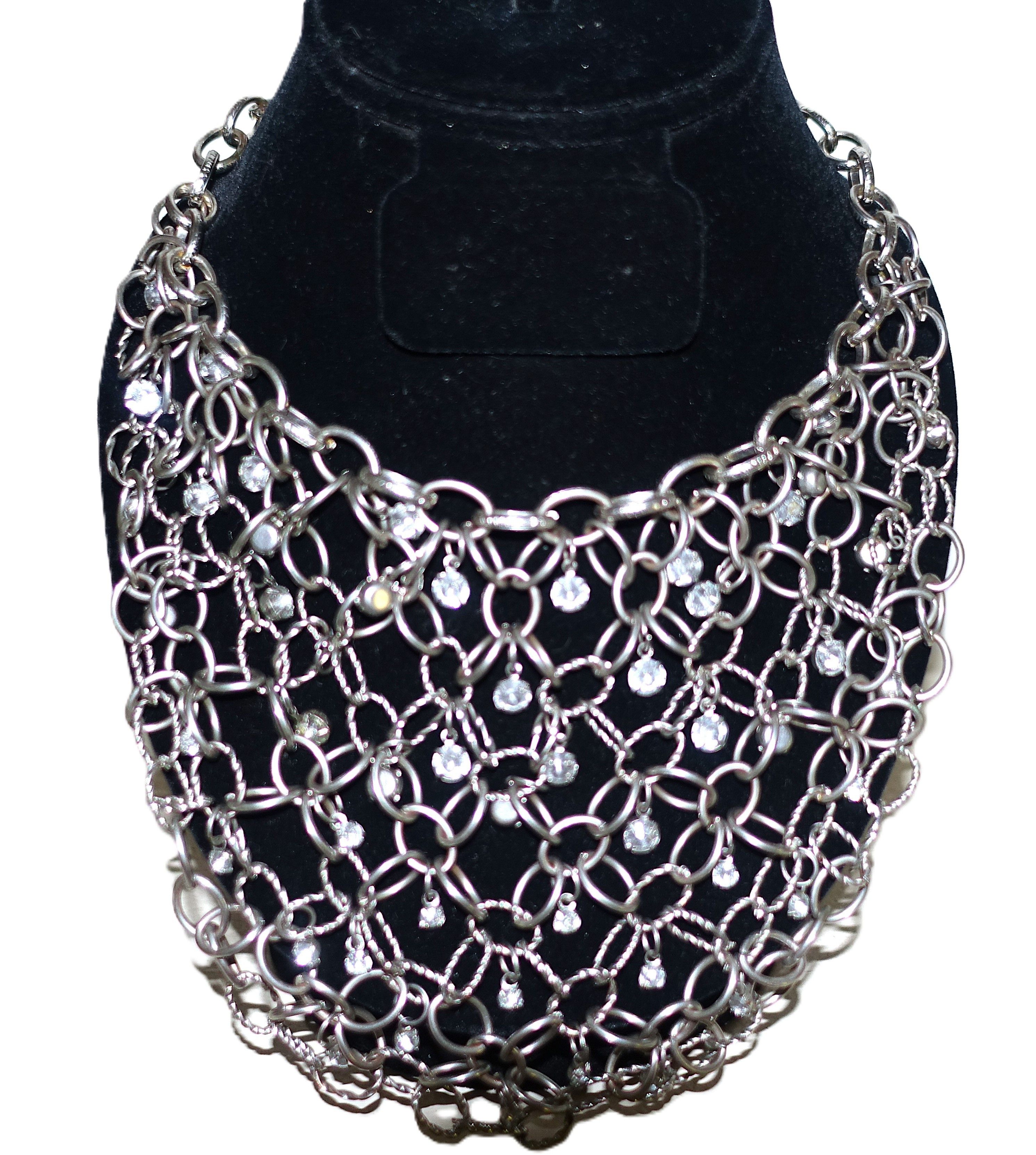 Vintage Silver Tone Rhinestones Chain Choker Necklace Size ONE SIZE - 1 Thumbnail