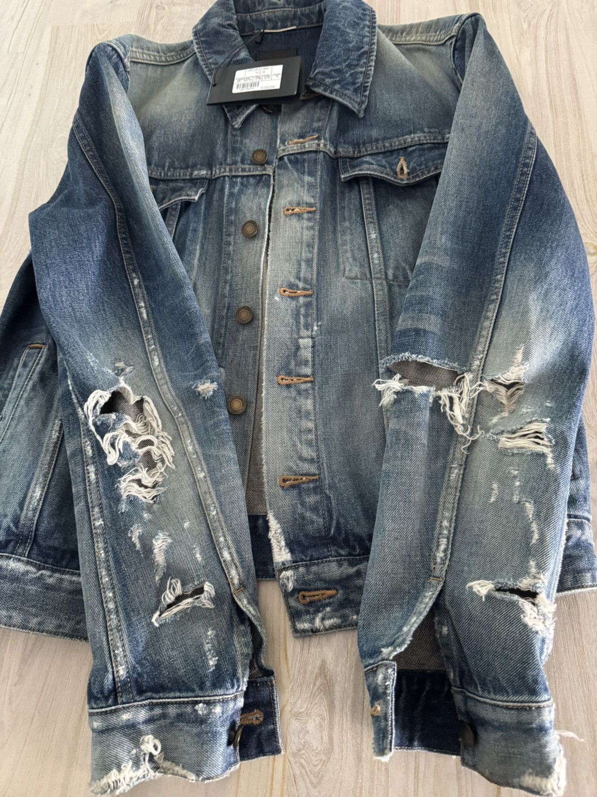 Saint Laurent Paris NWT Saint Laurent Destroyed Denim Jacket Size US M / EU 48-50 / 2 - 9 Thumbnail