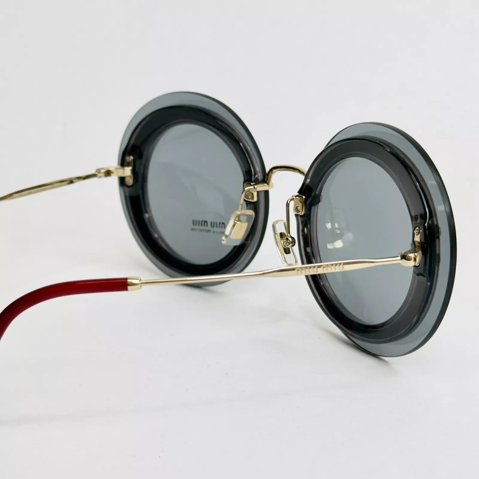 Miu Miu MIU MIU REVEAL 10R Gold Gray Fabric Round Sunglasses MU10RS Size ONE SIZE - 9 Thumbnail