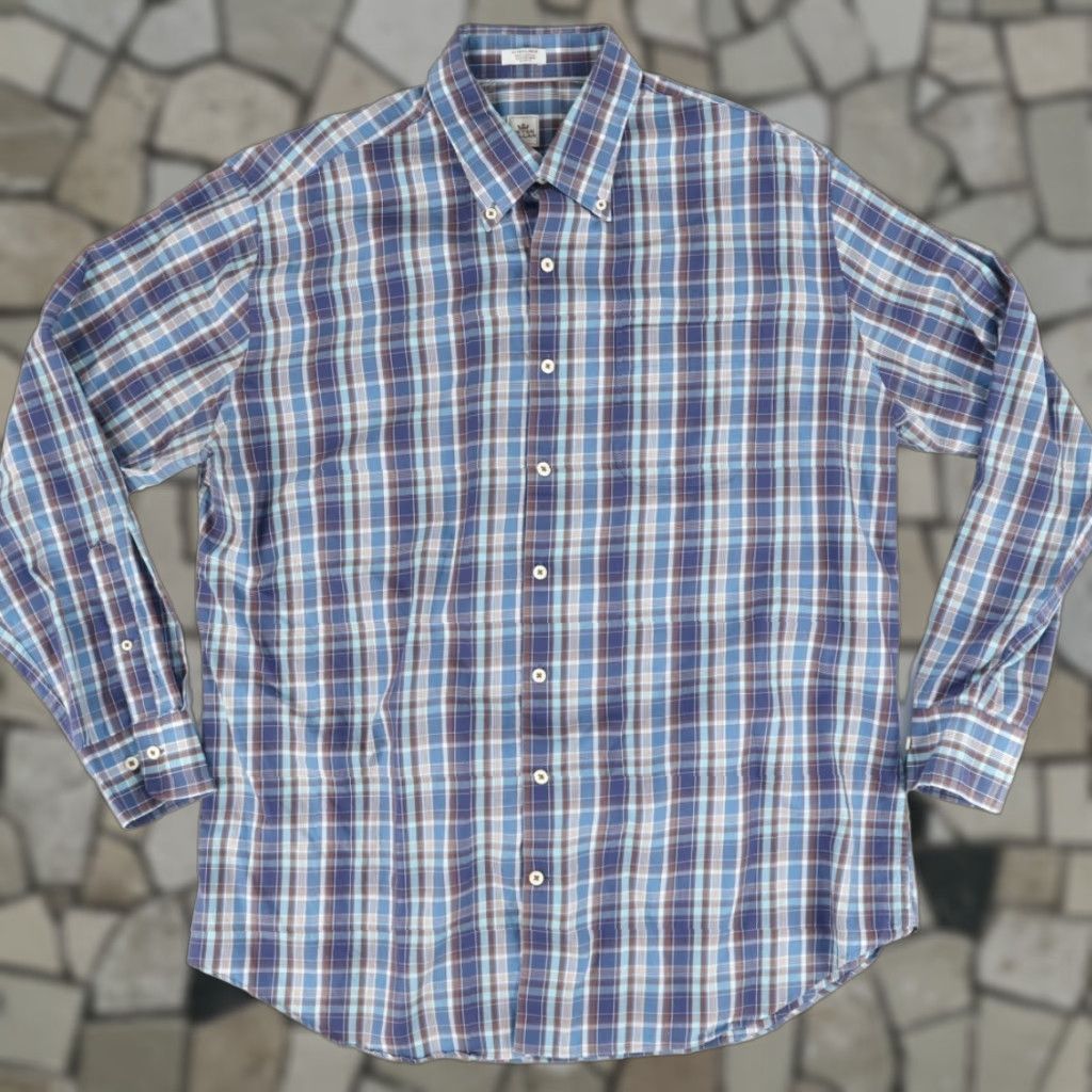 Peter Millar Peter Millar Shirt Indigo Men XL Long Sleeve Button Down Cotton Plaid 23 Chest Relaxed Fit Size US XL / EU 56 / 4 - 1 Thumbnail