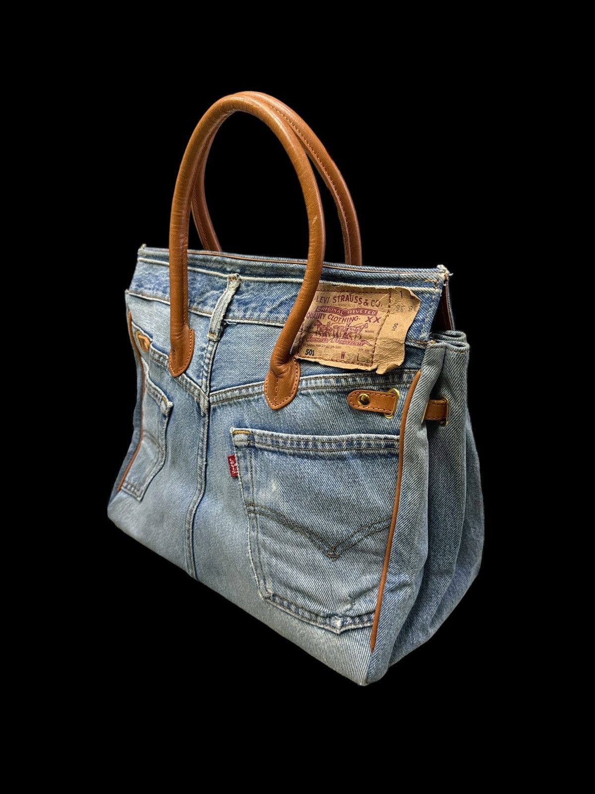 Handmade VINTAGE DENIM HANDMADE BIRKIN STYLE HANDBAG Size ONE SIZE - 7 Thumbnail