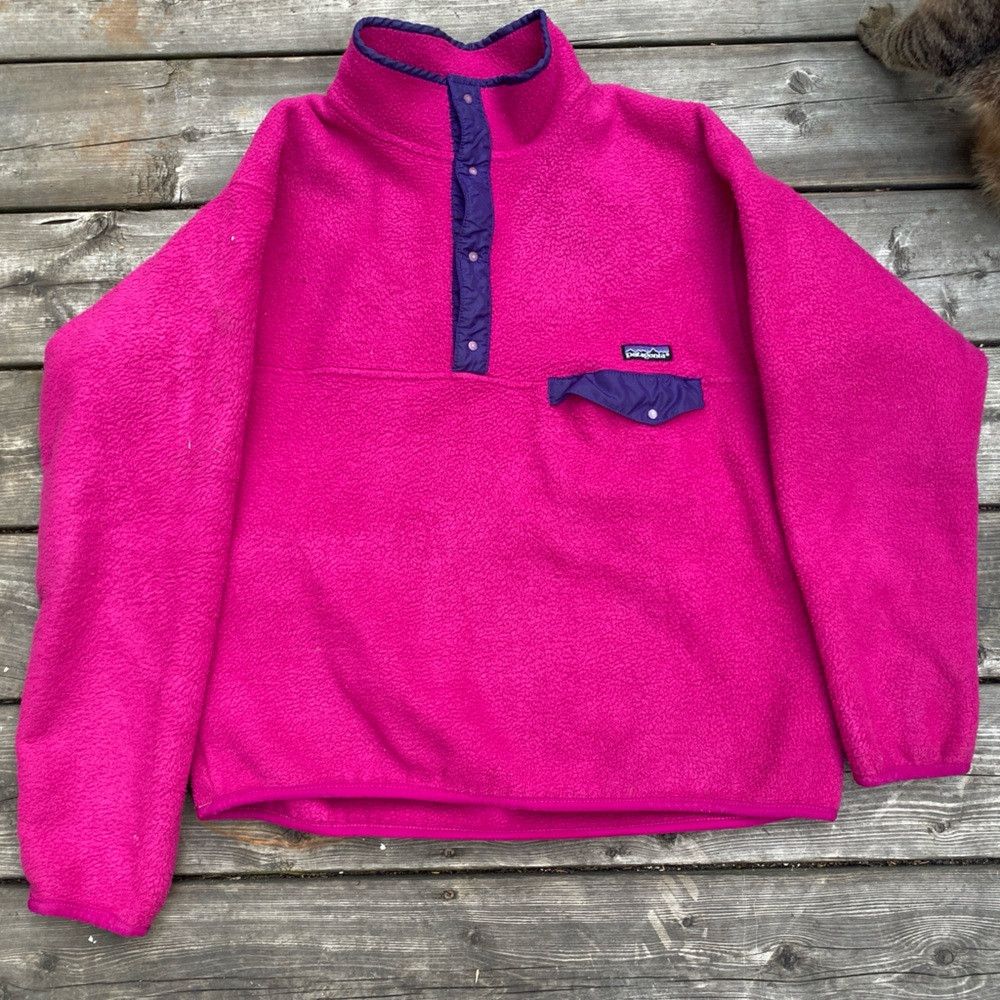 Patagonia × Vintage Vintage 90s Patagonia Snap Fleece Sweater Large Pink Size US L / EU 52-54 / 3 - 6 Thumbnail