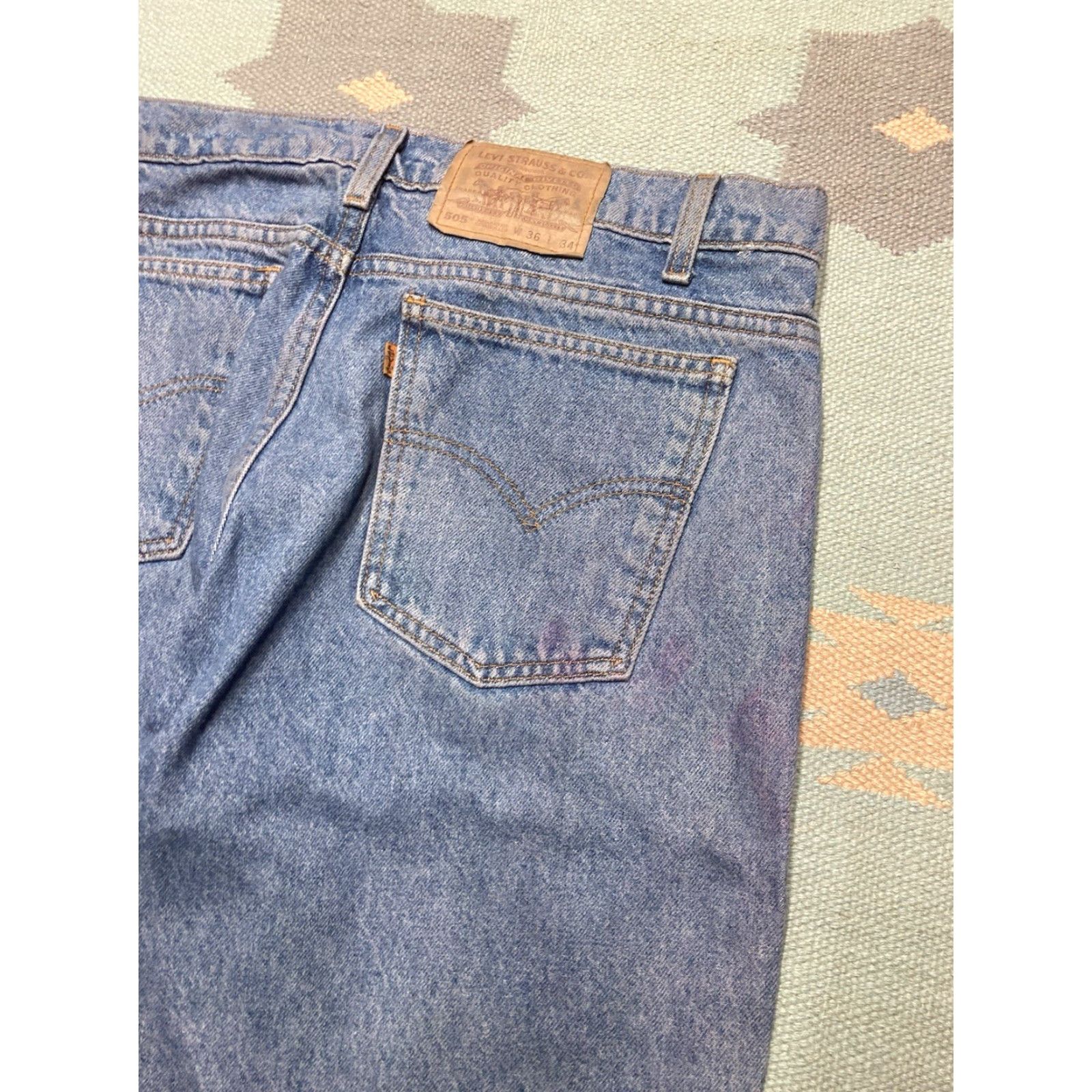Levi's VINTAGE Levi’s 505 Jeans Straight Regular Fit Light Wash 35x33 Orange Tab Men Jeans Size US 35 - 4 Thumbnail