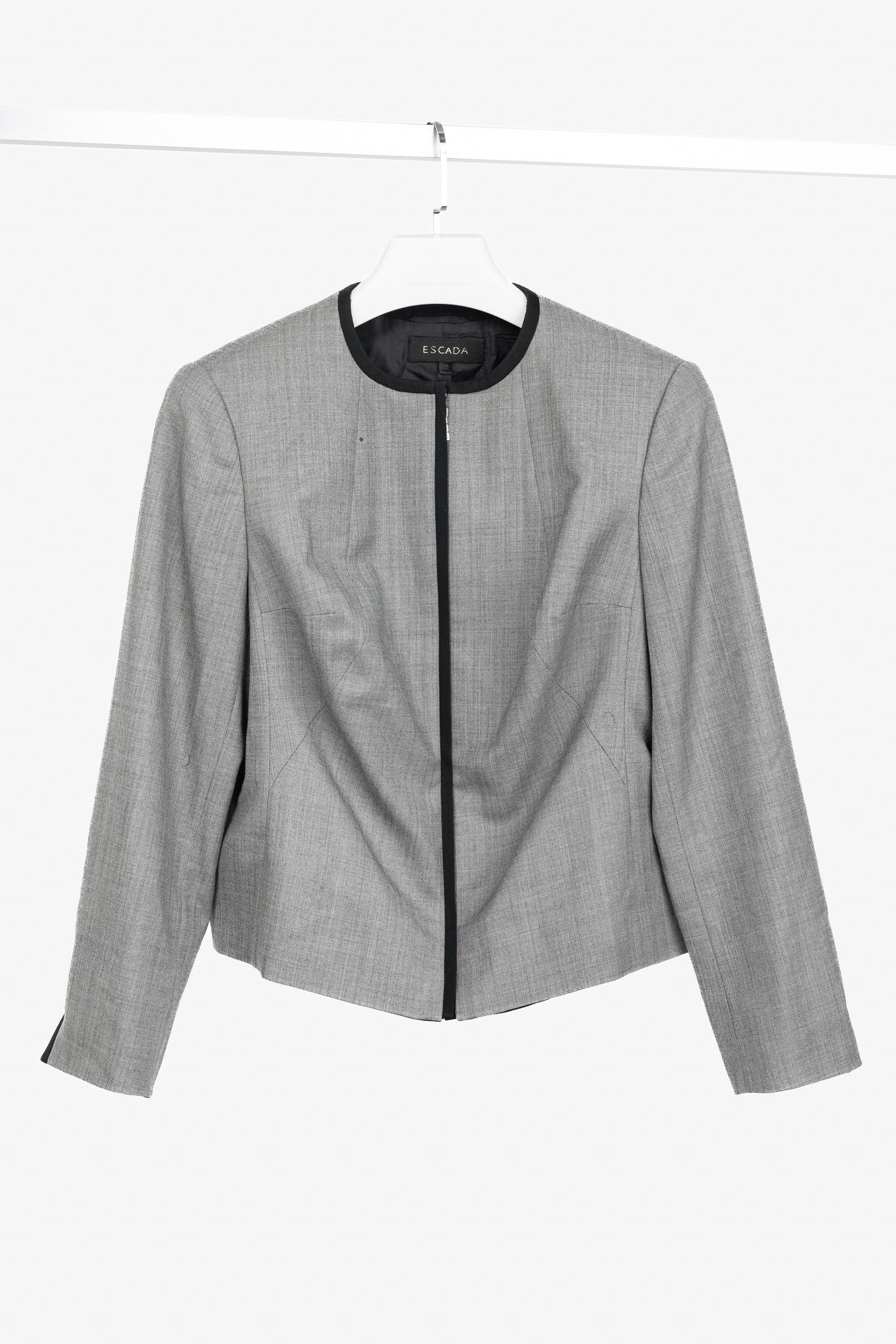 Escada Escada Grey Wool Contrast-Piping Zip Blazer Size L / US 10 / IT 46 - 1 Thumbnail