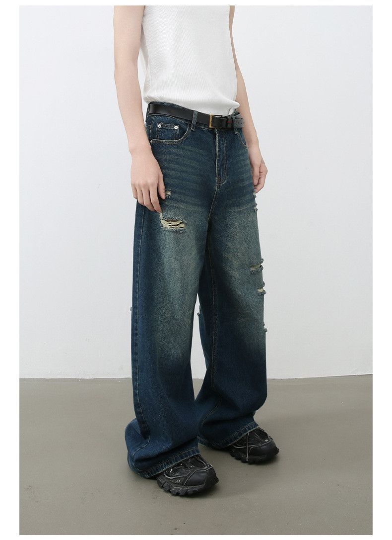 Japanese Brand × Jean Men's trendy loose straight retro versatile ripped jeans Size US 32 / EU 48 - 6 Thumbnail