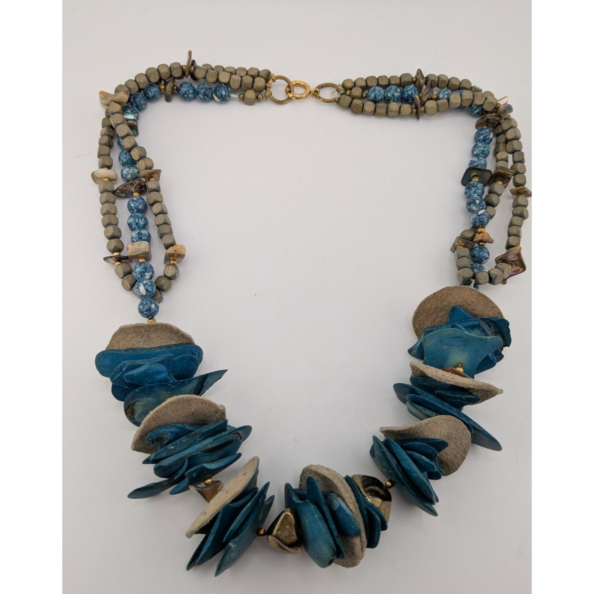 Other Vintage Bohemian Handmade Necklace With Wood Leather Stone & Size ONE SIZE - 6 Thumbnail