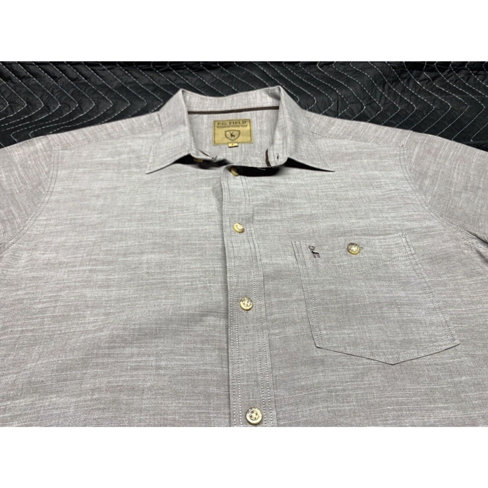 Vintage Masters Mens Short Sleeve Button Up Shirt Large Taupe Country Theme Size US L / EU 52-54 / 3 - 8 Thumbnail