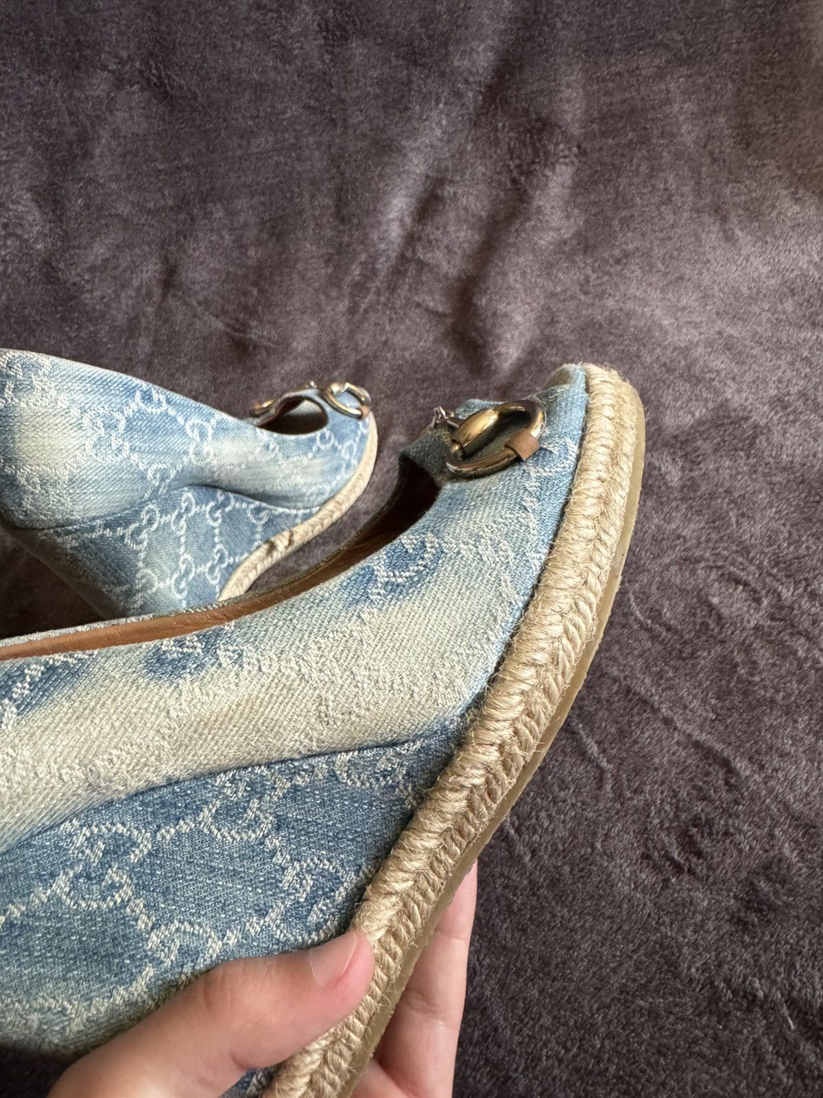 Gucci Gucci Horsebit monogram GC denim heels blue Size US 6 / IT 36 - 9 Thumbnail