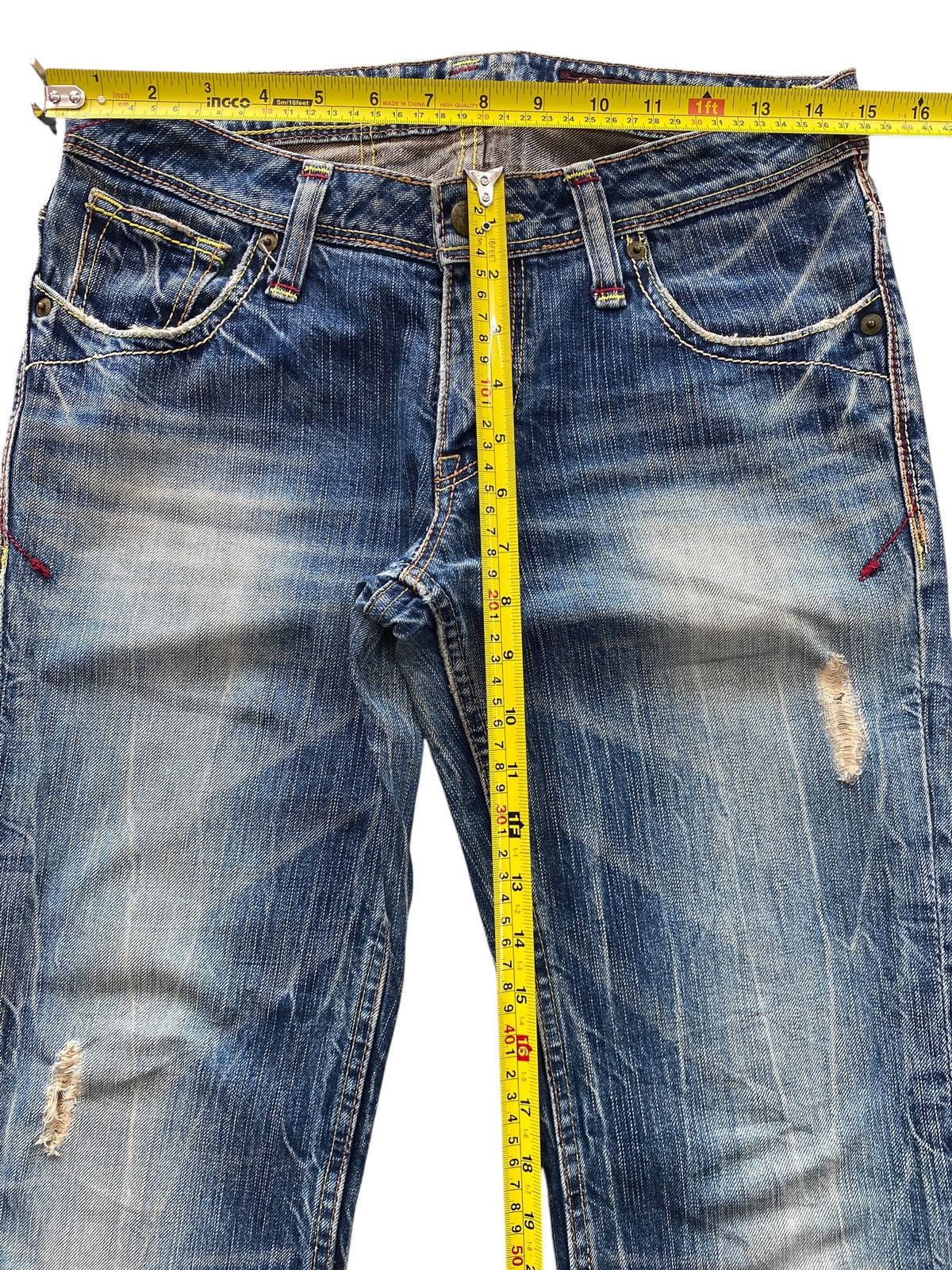 Japanese Brand Brappers Faded Wash Whiskered Style Straight Leg Jeans Size US 30 / EU 46 - 6 Thumbnail