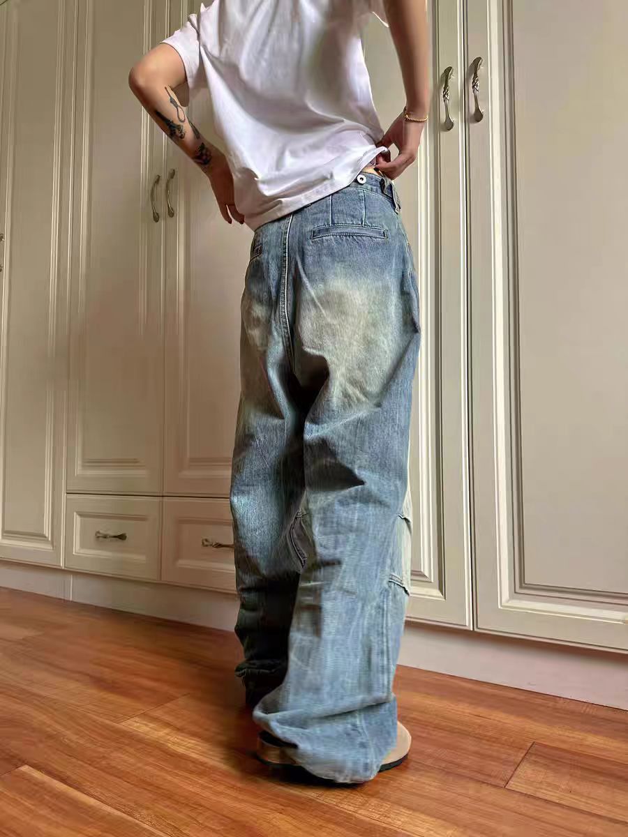 Jean Blue Pleated Relaxed Jeans Size US 32 / EU 48 - 3 Thumbnail
