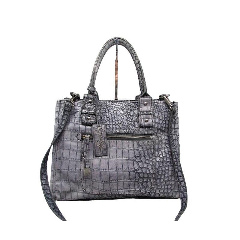 Designer Jessica Simpson Denim Croc Embossed PVC Satchel Handbag Size ONE SIZE - 1 Thumbnail