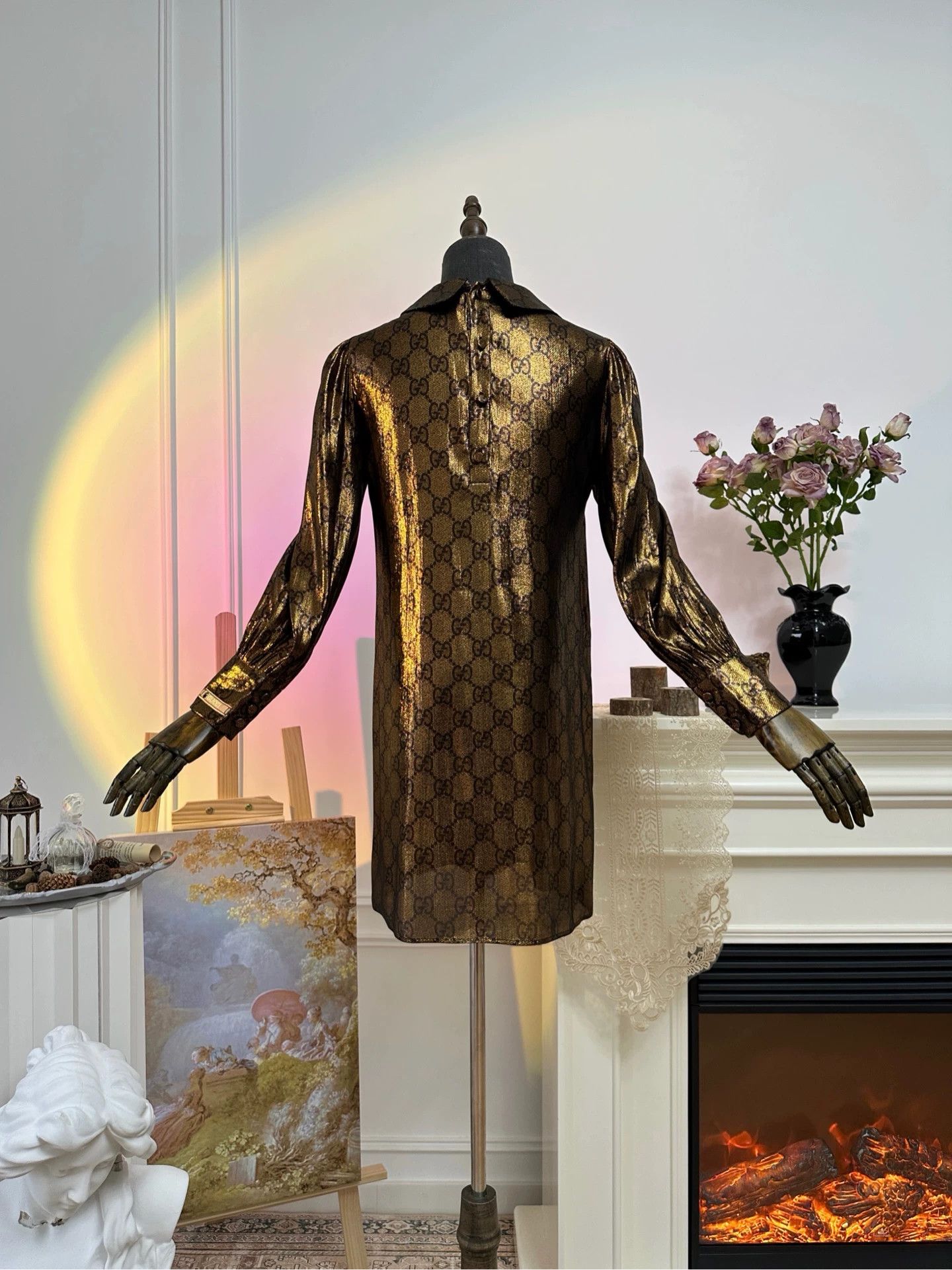 Gucci GUCCI CNY SS24 Logo Print Long Dress Women's Black & Gold Size M / US 6-8 / IT 42-44 - 2 Thumbnail