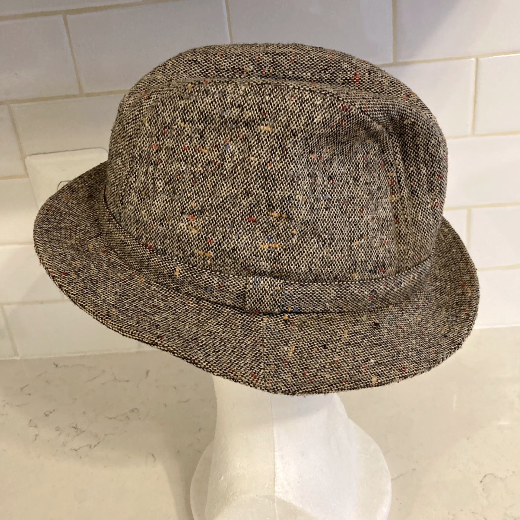 Vintage VINTAGE Fedora Gray Tweed USA 7-1/4 7-3/8 Men’s Size 7 1/4 Size ONE SIZE - 5 Thumbnail
